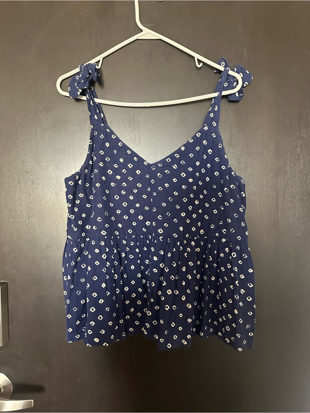 Navy Printed Tie-Shoulder Tank Top